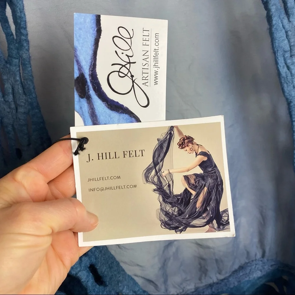 NWT J. HILL Artisan Felt Lace Wrap Blue